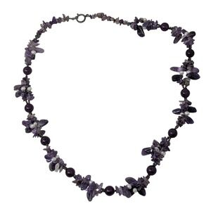 Natural‎ Amethyst Crystal Gemstone Necklace Pearls Statement Chunky Beads Chic